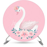 Lofaris Pink Floral White Swan Round Backdrop For Birthday